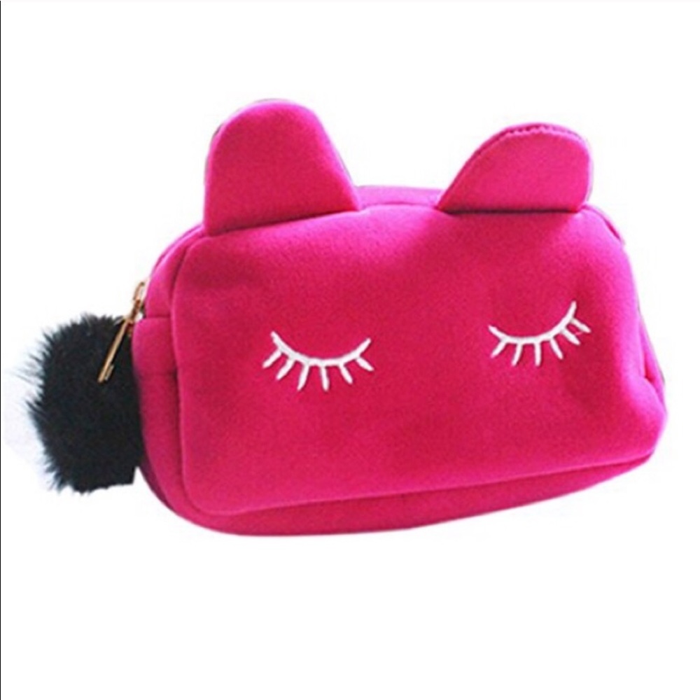 RED VELOUR PLUSH ANIMAL COSMETIC BAG